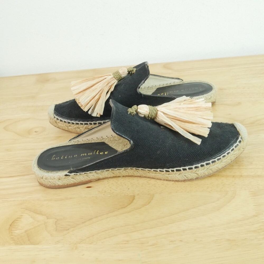 Bettye Muller Mules Espadrille Sandals Rabat Tassel Beach Resort 38 8 Black - Picture 7 of 11